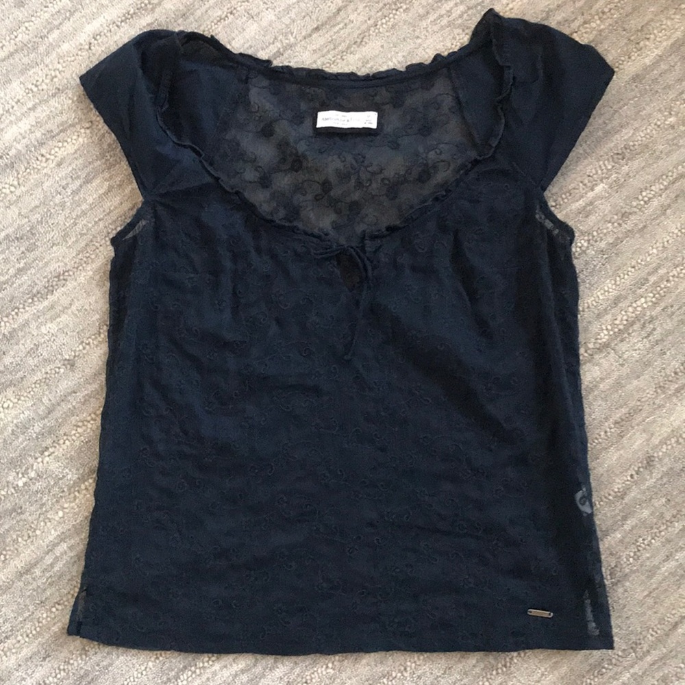 Abercrombie & Fitch navy blue sheer blouse…